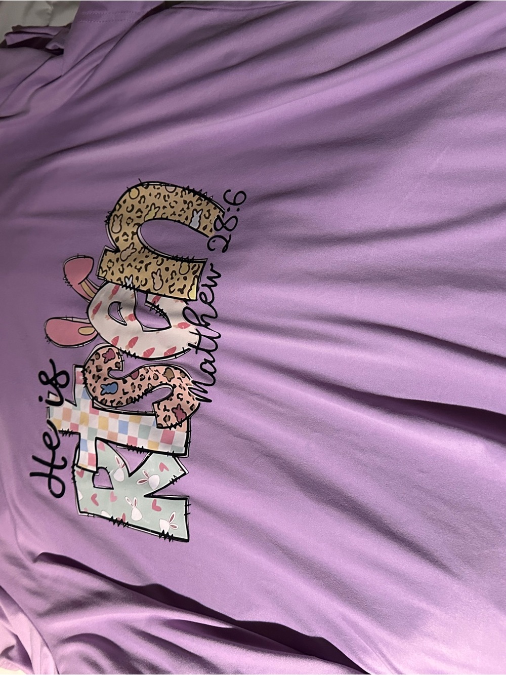 Womens Lavender 'He is Risen' Graphic Tee